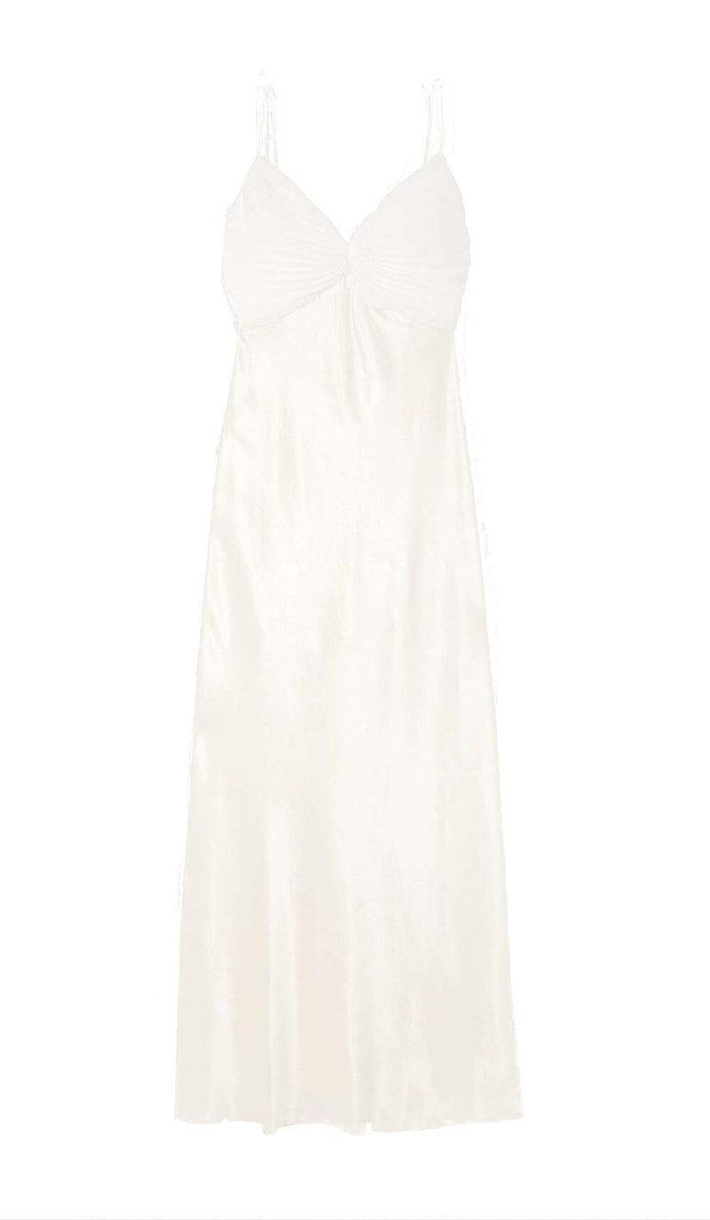 GEORGETTE PLEATED SATIN MAXI DRESS IN WHITE