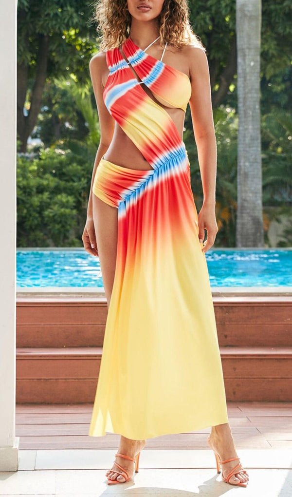 ONE SHOULDER ASYMMETRIC CUTOUT DRESS IN YELLOW