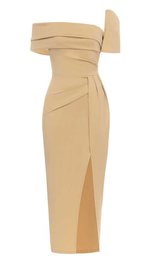 ONE SHOULDER BANDAGE MAXI DRESS IN APRICOT