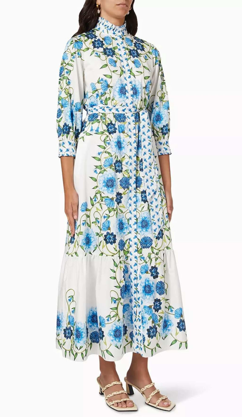 RETRO-INSPIRED TIERED MAXI DRESS IN BLUE