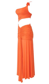 ASYMMETRIC RUCHED JERSEY MAXI DRESS IN ORANGE