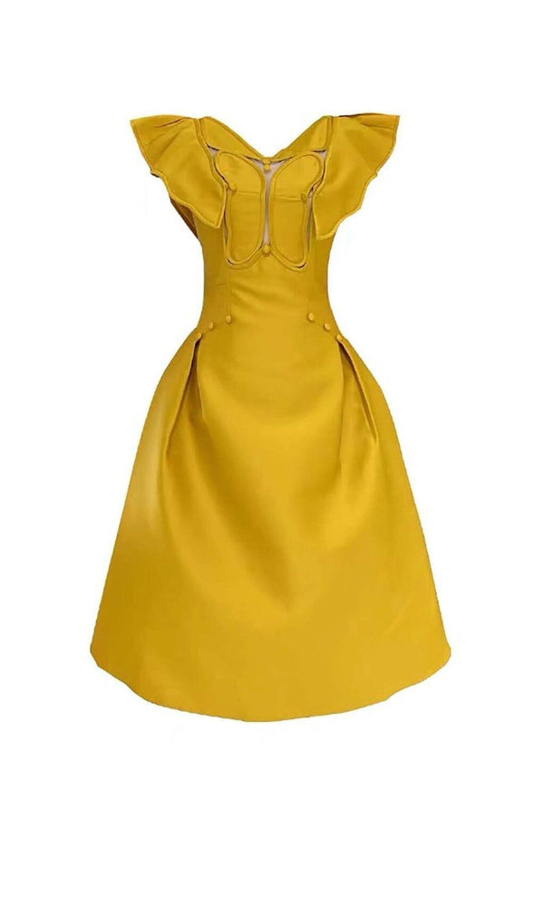 BUTTERFLY SLEEVE MIDI DRESS IN YELLOW