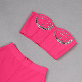 CRYSTAL STITCHED CUTOUT TWO PIECE SET IN PINK