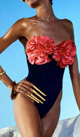 FLORAL APPLIQUÉD SWIMSUIT IN BLACK