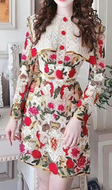 FLOWER EMBROIDERY THREADWORK MINI DRESS