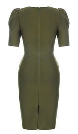 SQUARE COLLAR BUTTON MIDI DRESS IN OLIVE GREEN