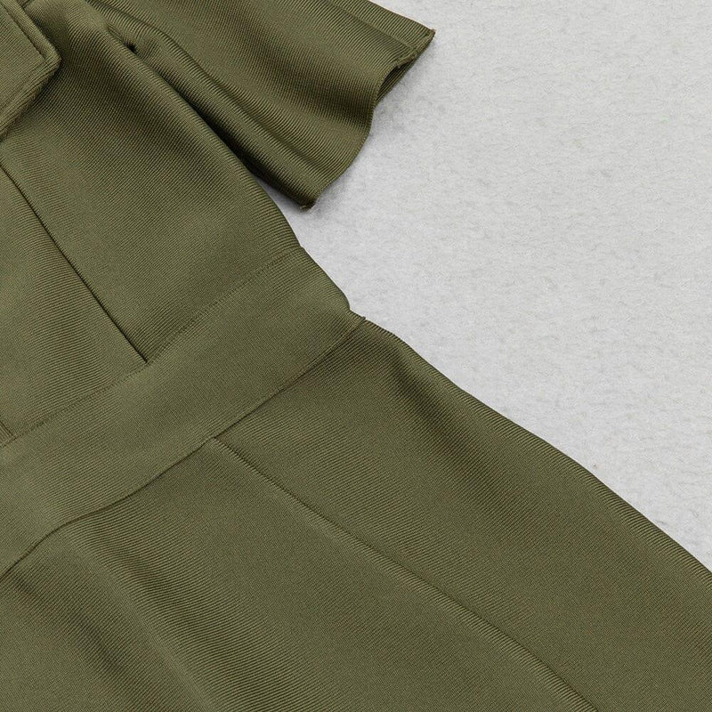 SQUARE COLLAR BUTTON MIDI DRESS IN OLIVE GREEN