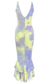 CUT OUT MERMAID HEM DRESS IN MULTI COLOR