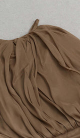 HALTER NECK SATIN DRESS IN BROWN