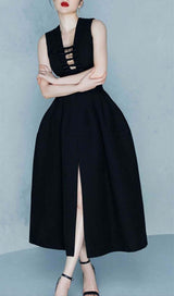 HOLLOW HIGH WAIST A-LINE DRESS