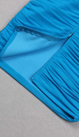 RUCHED BANDEAU MIDI DRESS IN BLUE