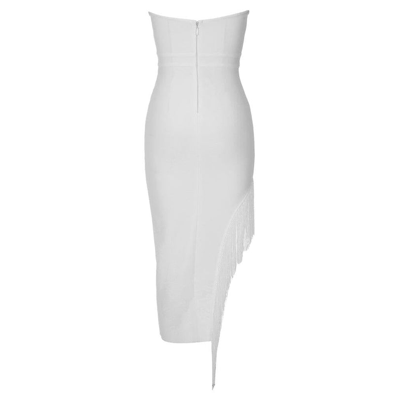 STRAPLESS CORSET MIDI DRESS IN WHITE