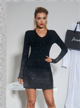 Morag Long Sleeve Rhinestone Knitted Dress