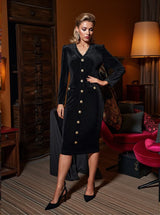 Josias Long Sleeve Button Velvet Midi Dress