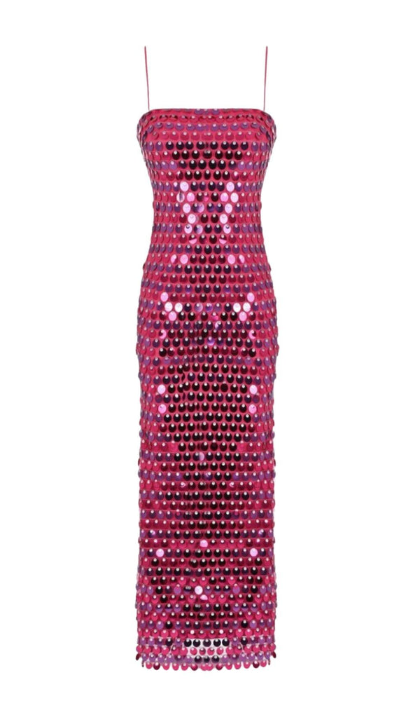 SEQUIN PHOENIX MIDI DRESS IN DARK PINK