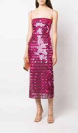 SEQUIN PHOENIX MIDI DRESS IN DARK PINK