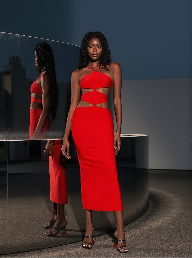 Hedwig Cutout High Split Bandage Dress In Red