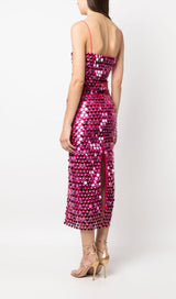 SEQUIN PHOENIX MIDI DRESS IN DARK PINK