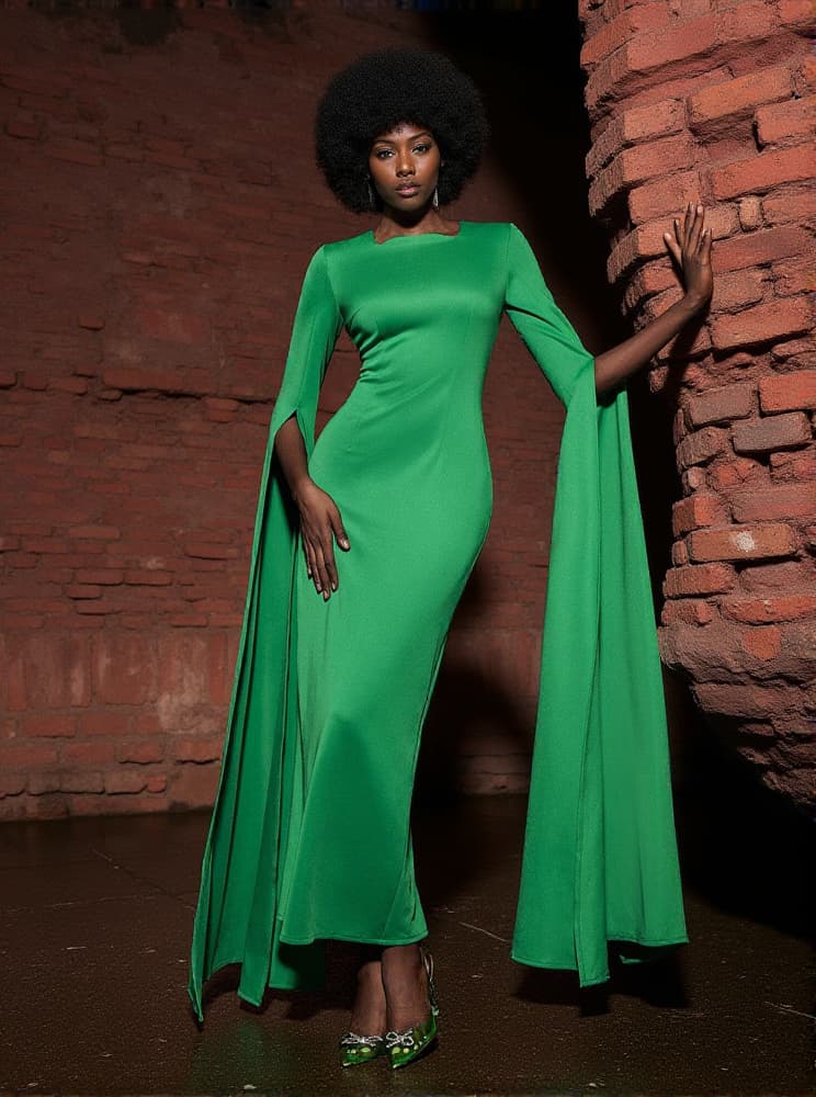 Gertie Long Sleeve Cutout Maxi Dress In Green