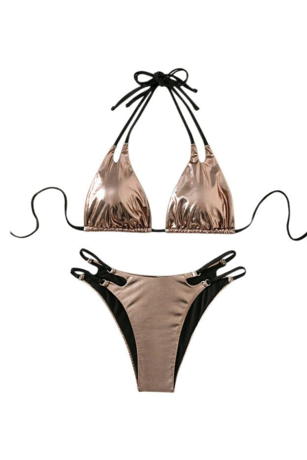 LACE UP HALTER BIKINI IN GOLD