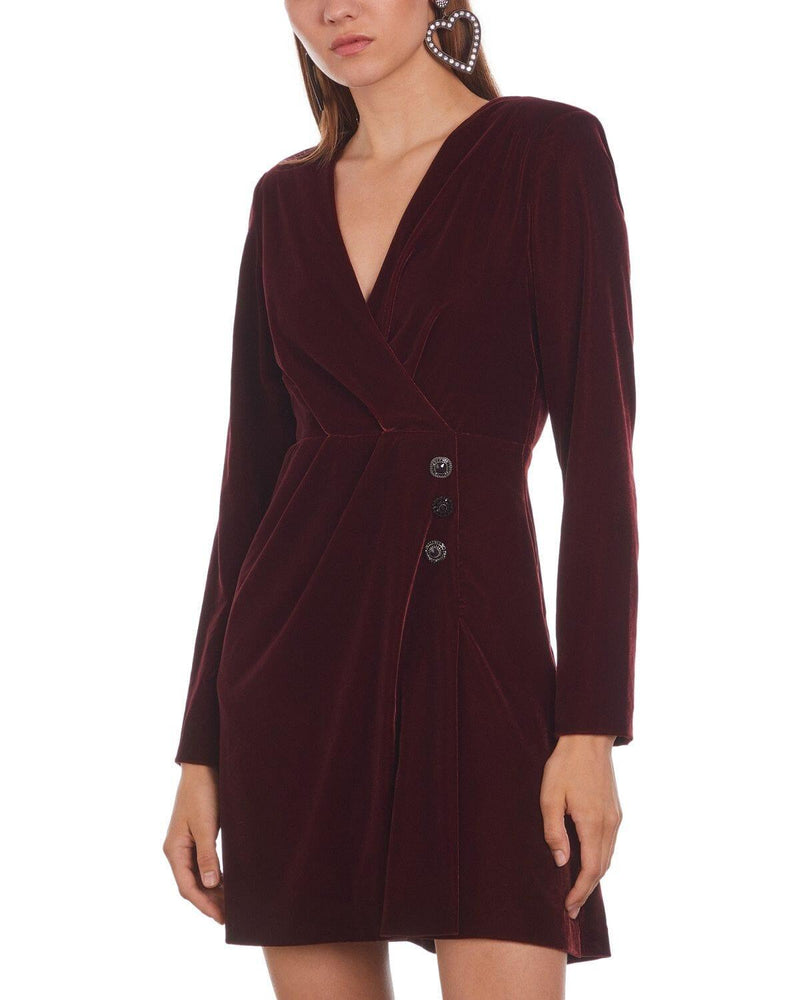 VELVET FAUX WRAP MINI DRESS