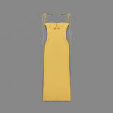 YELLOW TULIP SATIN MAXI DRESS