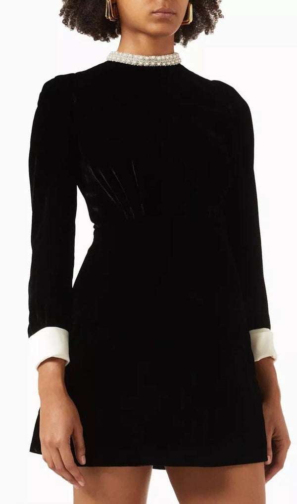 SERENA BEADED COLLAR VELVET DRESS