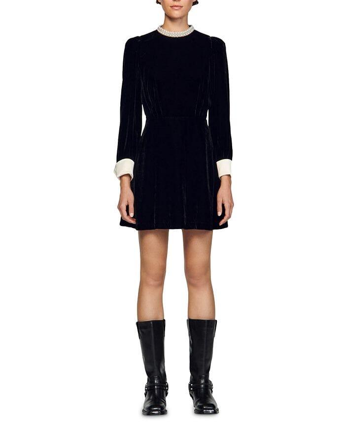 SERENA BEADED COLLAR VELVET DRESS