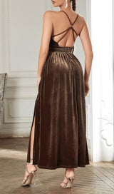 SLEEVELESS OPEN BACK BRAIDED ROPE CROSS DESIGN SUSPENDER MAXI DRESS