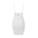 RUCHED SUSPENDER MINI DRESS IN WHITE