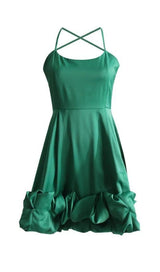 STRAPLESS HALTER SATIN MINI DRESS IN GREEN