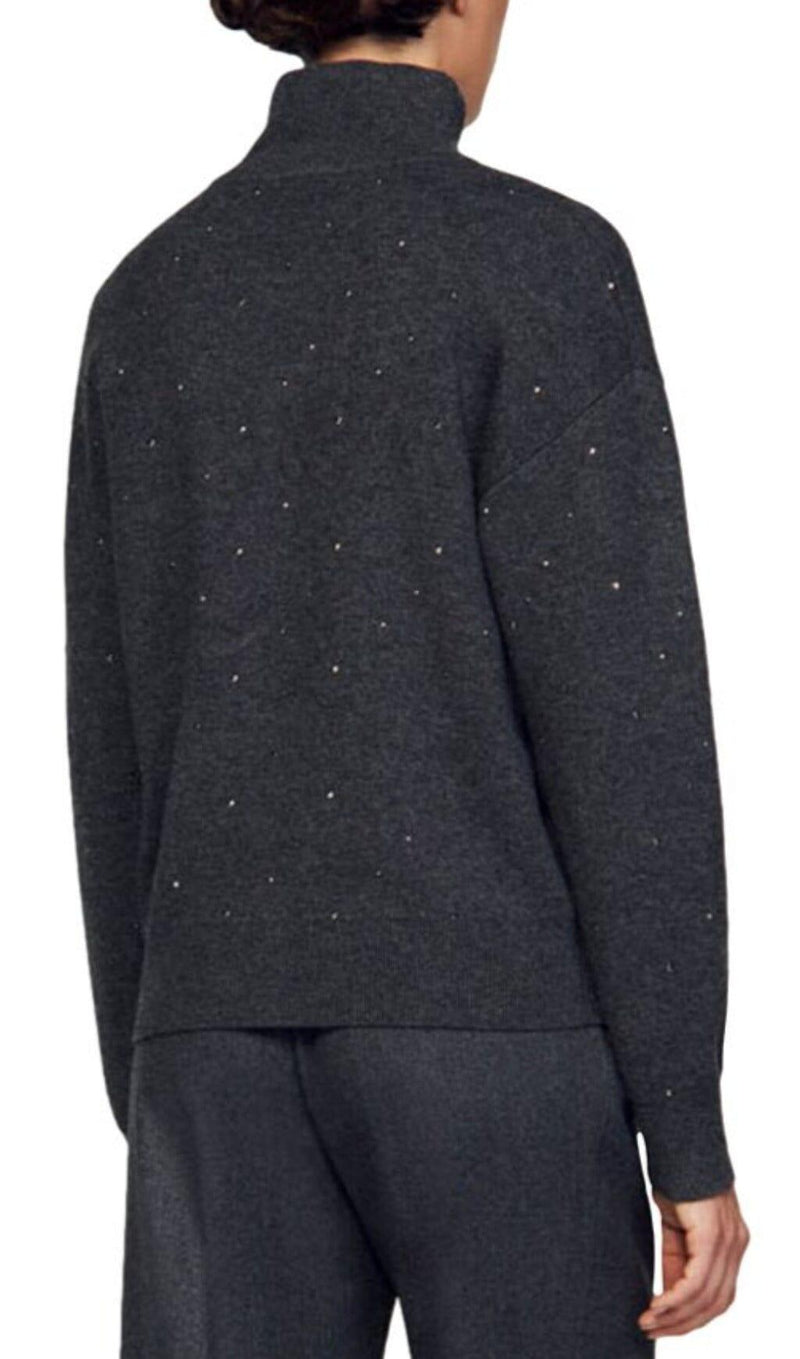 OSY RHINESTONE QUARTER ZIP SWEATER