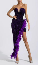 PURPLE SEQUIN FEATHER DRESS