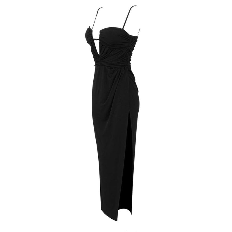 THIGH SLIT MAXI DRESS IN BLACK