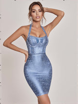 Charlie Halterneck Bandage Dress In Blue