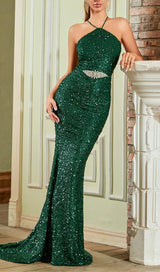 HALTERNECK SEQUIN MAXI DRESS