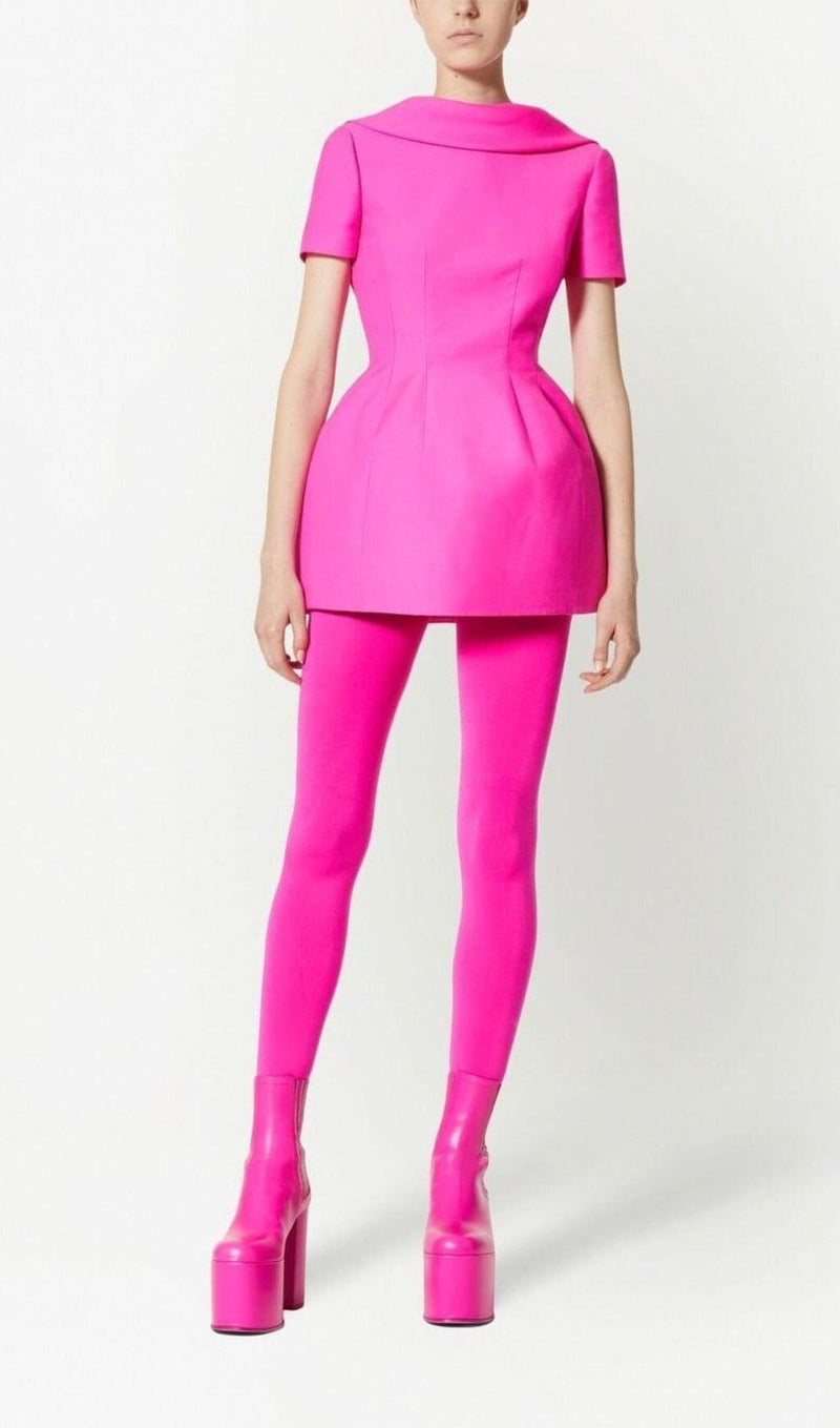 HOT PINK CREPE STRUCTURED MINI DRESS