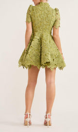 LACE SHORT SLEEVE MINI DRESS IN OLIVE