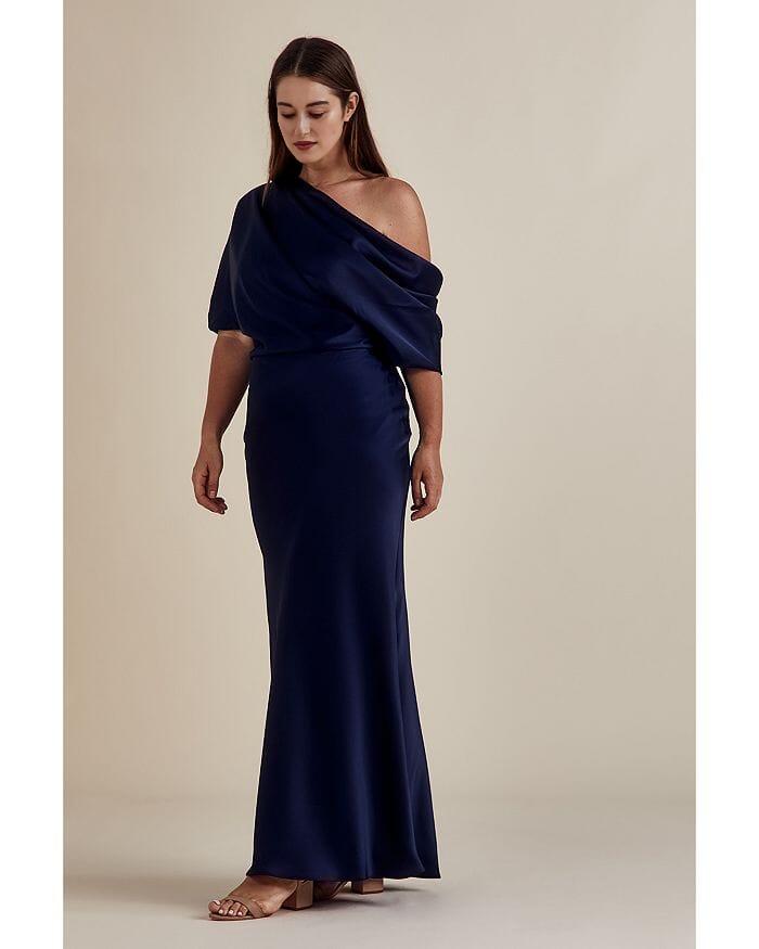 DRAPED SATIN ONE SHOULDER DRESS