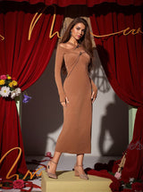 Zisa Long Sleeve Twisted Dress In Brown