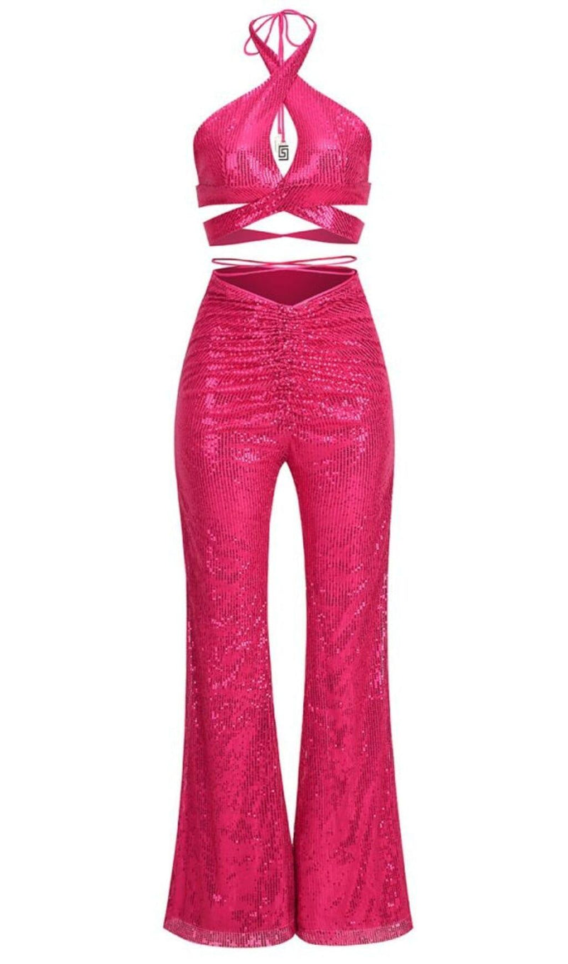 SEQUIN HOLLOW OUT SUIT IN PINK