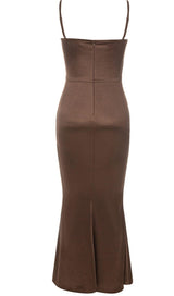 SATIN SPLIT MAXI DRESS IN BROWN