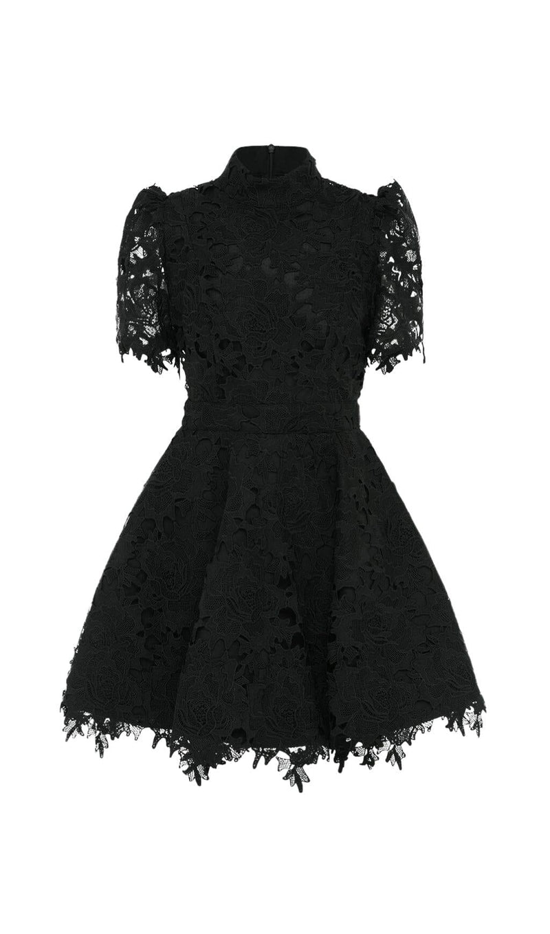 BLACK LACE SHORT SLEEVE MINI DRESS