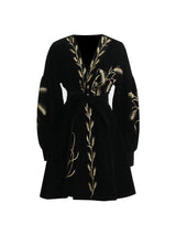 Timothy Plants Embroidered Velvet Coat Dress