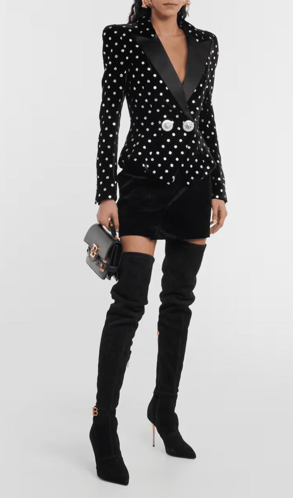 POLKA-DOT EMBELLISHED VELVET BLAZER