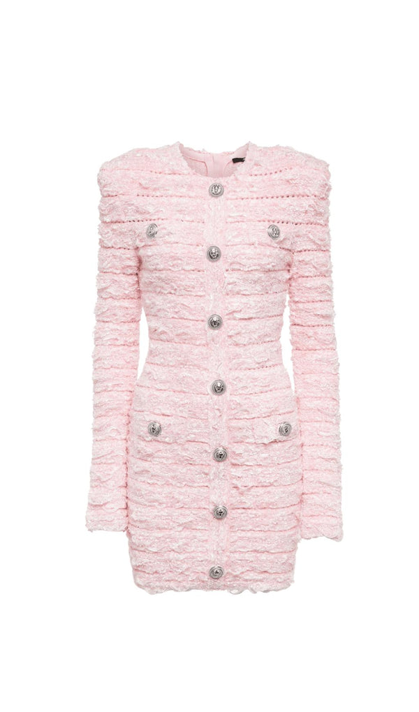 BOUCLE KNIT MINI DRESS IN PINK