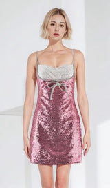 EMBELLISHED SEQUIN MINI DRESS IN PINK