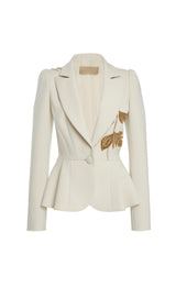 EMBROIDERED PEPLUM BLAZER IN WHITE