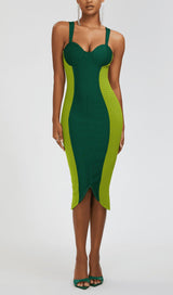 GREEN BANDAGE SLIP MIDI DRESS