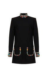 BLACK BEAD-EMBROIDERED MINI DRESS